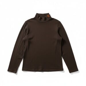 Allison Daley Mock Neck Brown Long Sleeve Top, Women's Small, Embroidered Leaf